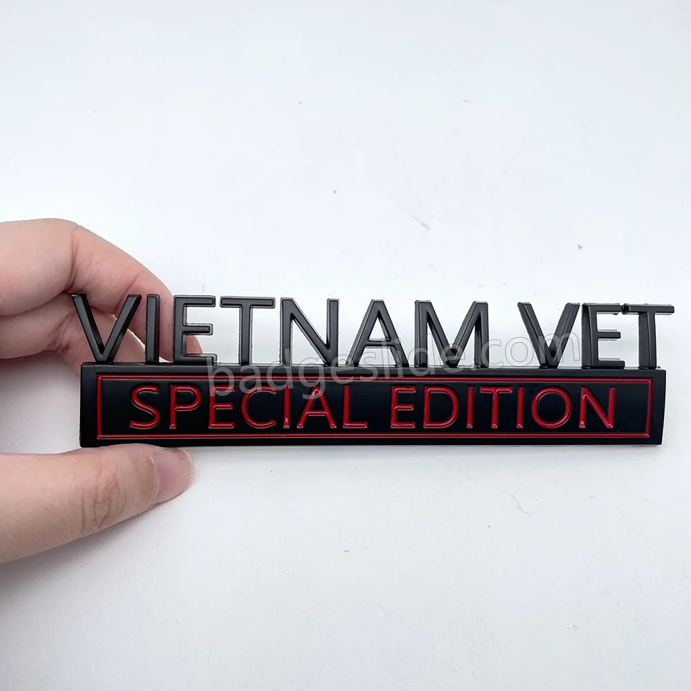 thumbnail image 2 of 2pc Vietnam Vet Edition Metal Car/Truck Emblem Decal Sticker Badge – Silver/Red – Truckemblem 2 of 2